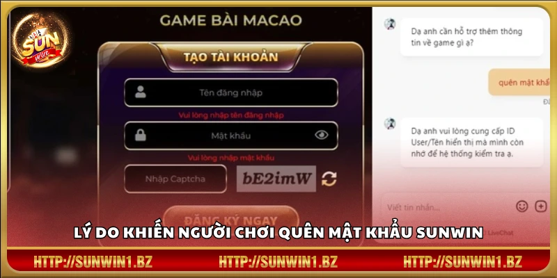 Nguyên nhân phổ biến khiến người dùng mất mật khẩu SUNWIN